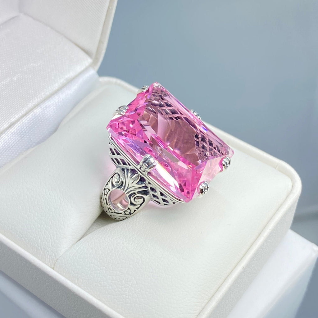 Pink Topaz Ring, 6Prong Ring, Choice of Gemstone, Art Deco Ring, Vintage style Jewelry, Silver Embrace Jewelry, D104