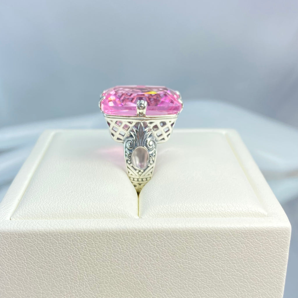 Pink Topaz Ring, 6Prong Ring, Choice of Gemstone, Art Deco Ring, Vintage style Jewelry, Silver Embrace Jewelry, D104