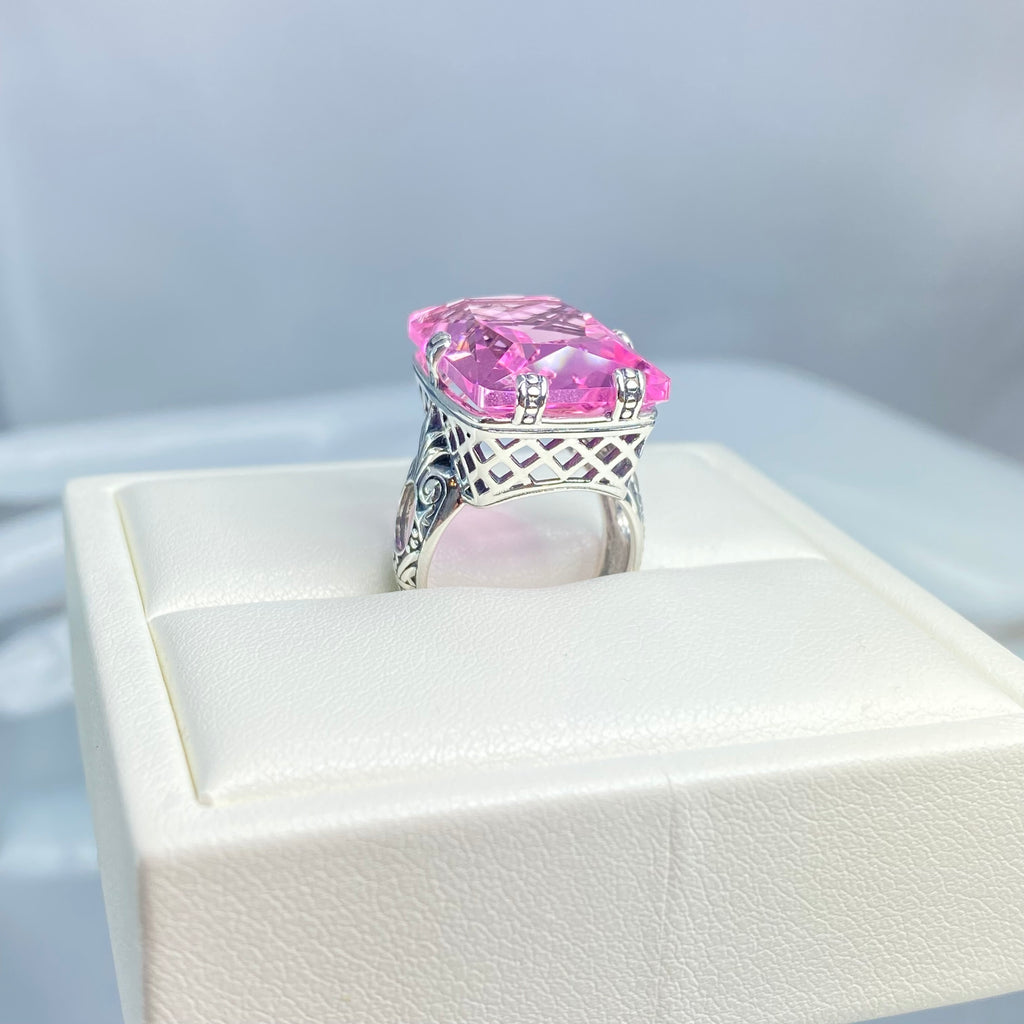 Pink Topaz Ring, 6Prong Ring, Choice of Gemstone, Art Deco Ring, Vintage style Jewelry, Silver Embrace Jewelry, D104