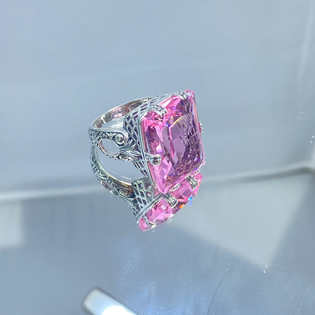 Pink Topaz Ring, 6Prong Ring, Choice of Gemstone, Art Deco Ring, Vintage style Jewelry, Silver Embrace Jewelry, D104