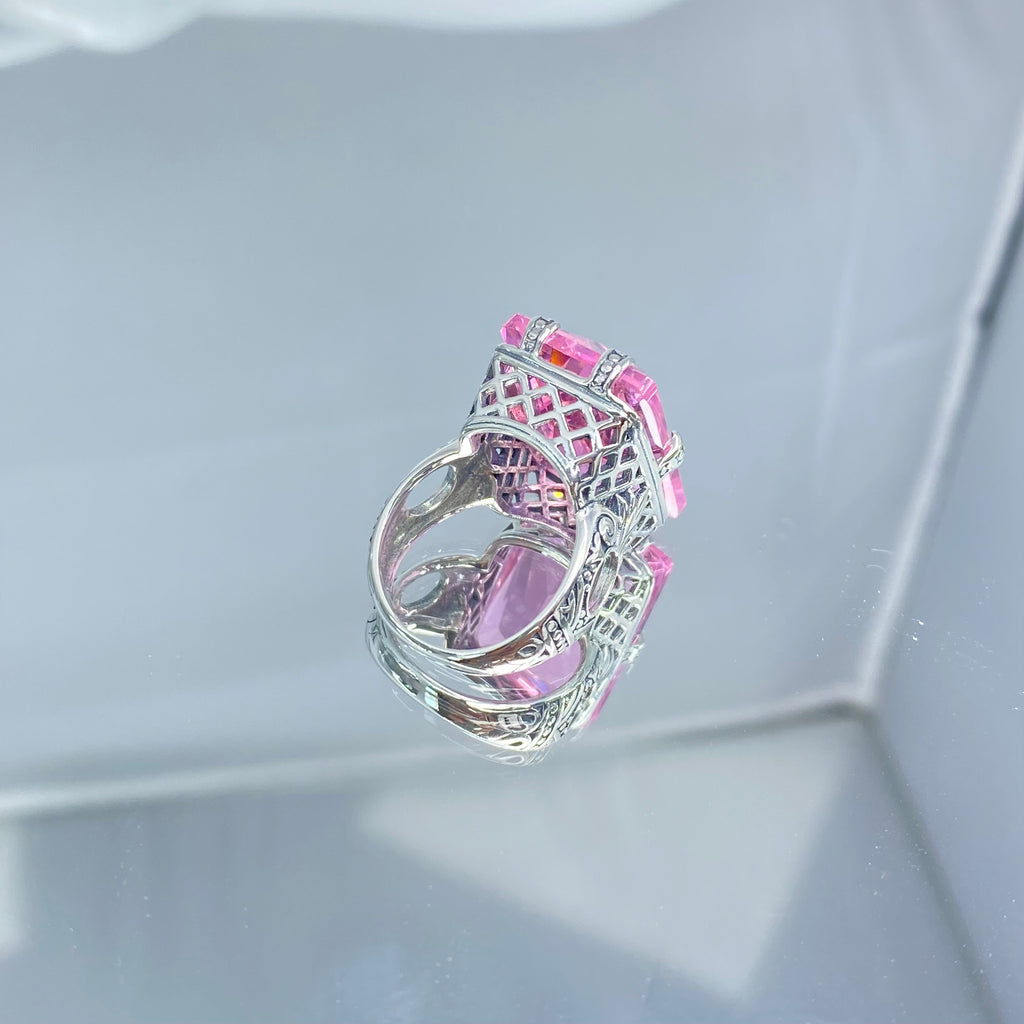 Pink Topaz Ring, 6Prong Ring, Choice of Gemstone, Art Deco Ring, Vintage style Jewelry, Silver Embrace Jewelry, D104