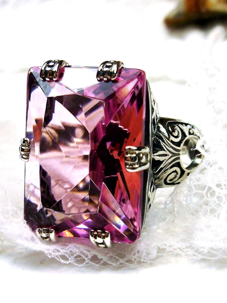 Pink Topaz Ring, 6Prong Ring, Choice of Gemstone, Art Deco Ring, Vintage style Jewelry, Silver Embrace Jewelry, D104