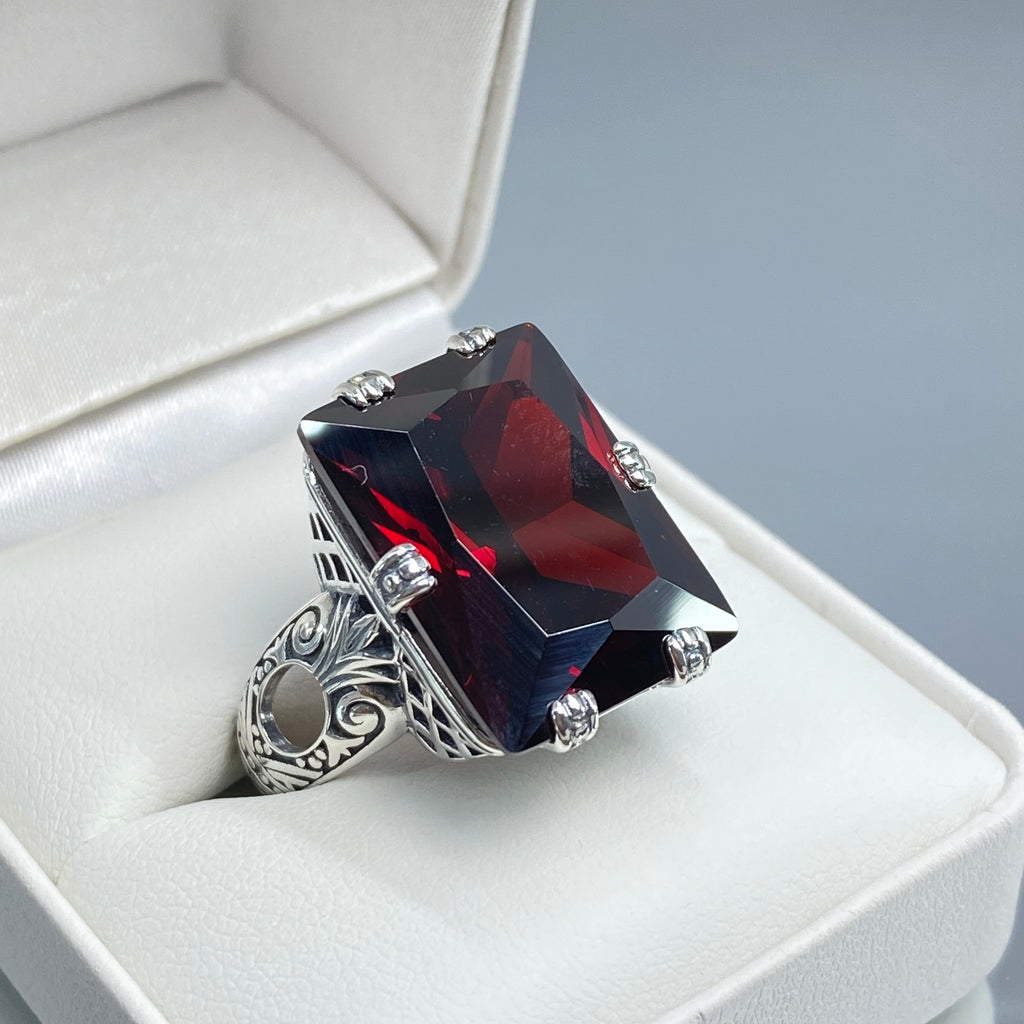 Red Garnet CZ Ring, 6Prong Ring, Choice of Gemstone, Art Deco Ring, Vintage style Jewelry, Silver Embrace Jewelry, D104