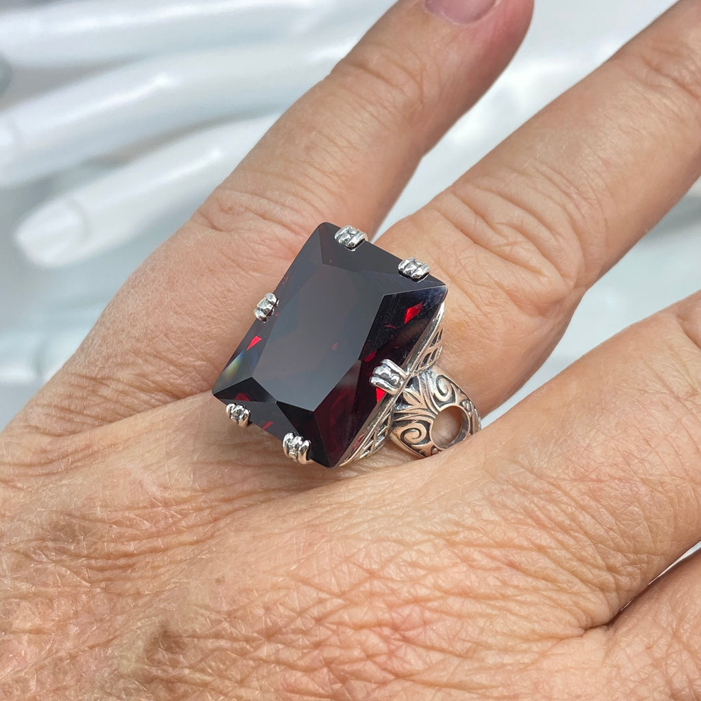 Red Garnet CZ Ring, 6Prong Ring, Choice of Gemstone, Art Deco Ring, Vintage style Jewelry, Silver Embrace Jewelry, D104