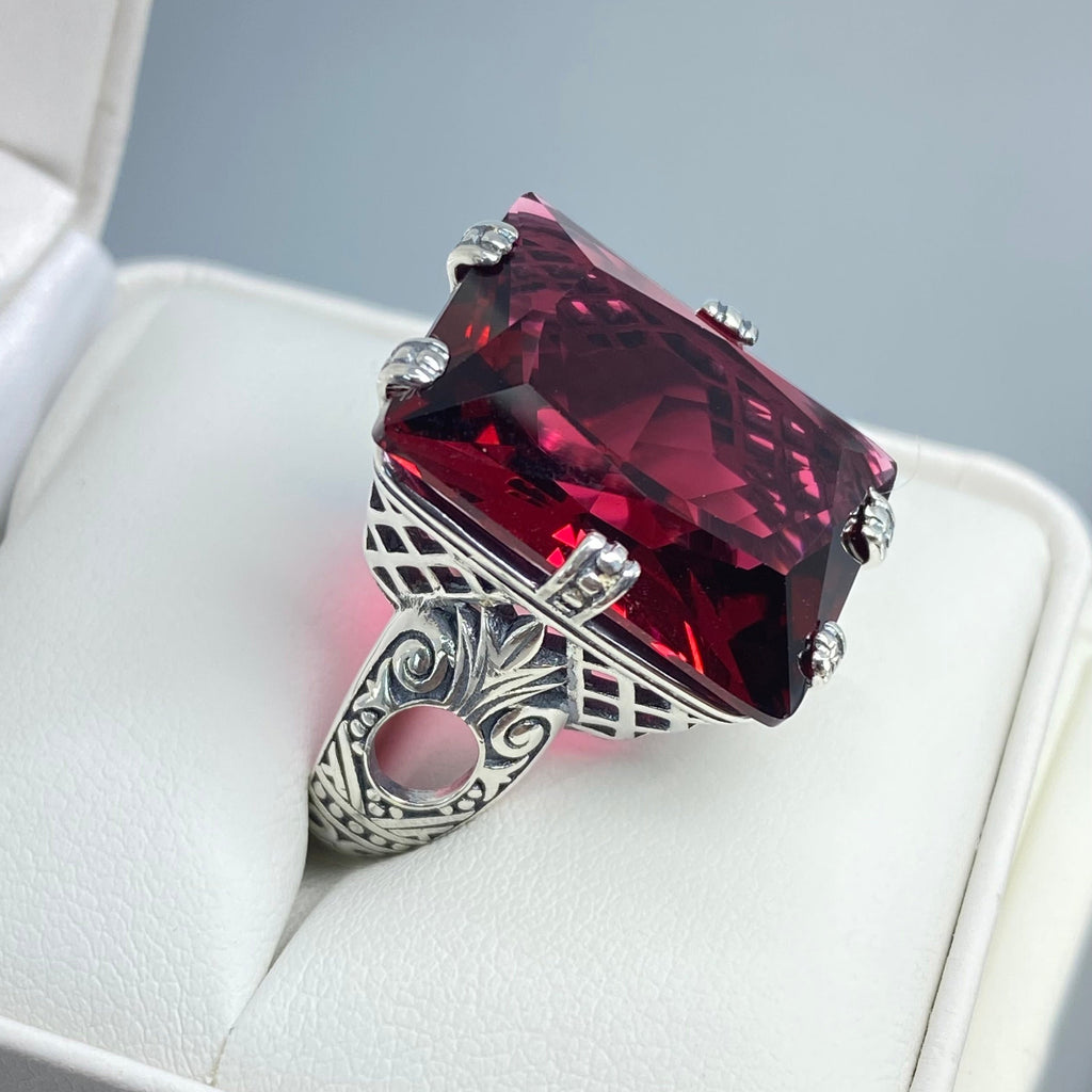 Ruby Ring, 6 Prong style, Art Deco Jewelry, Sterling silver filigree, Silver Embrace jewelry, D104