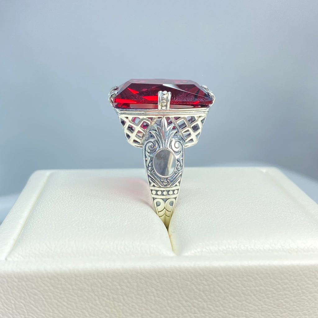 Ruby Ring, 6 Prong style, Art Deco Jewelry, Sterling silver filigree, Silver Embrace jewelry, D104