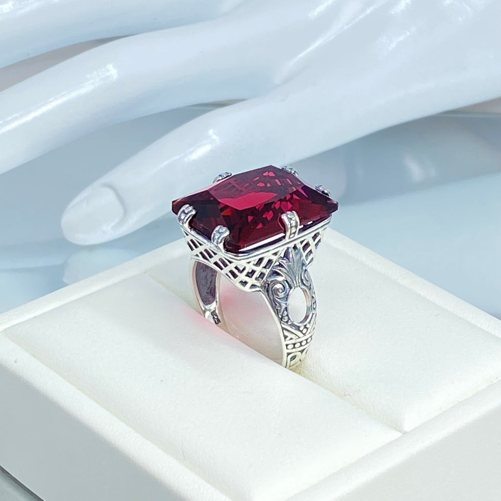 Ruby Ring, 6 Prong style, Art Deco Jewelry, Sterling silver filigree, Silver Embrace jewelry, D104