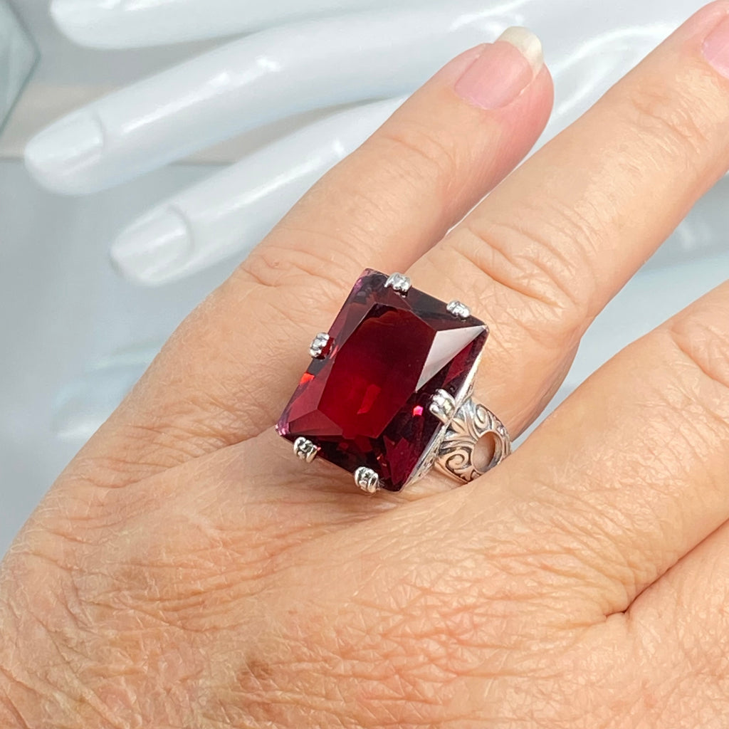 Ruby Ring, 6 Prong style, Art Deco Jewelry, Sterling silver filigree, Silver Embrace jewelry, D104