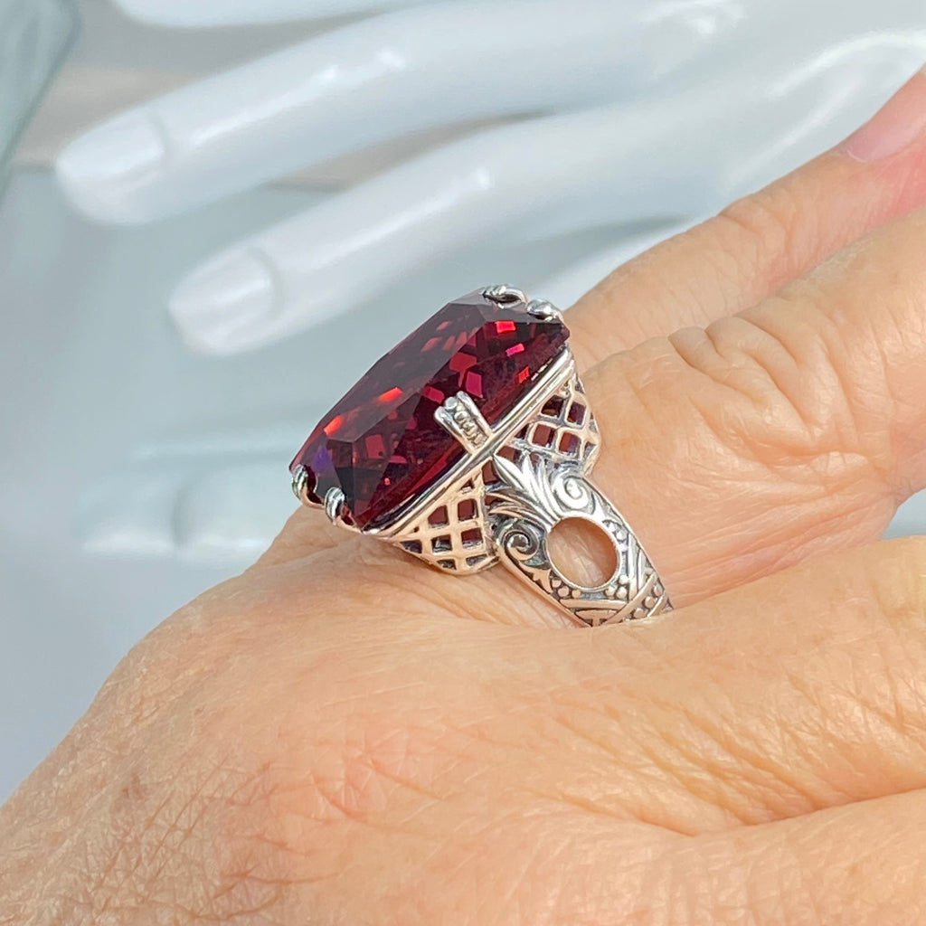 Ruby Ring, 6 Prong style, Art Deco Jewelry, Sterling silver filigree, Silver Embrace jewelry, D104