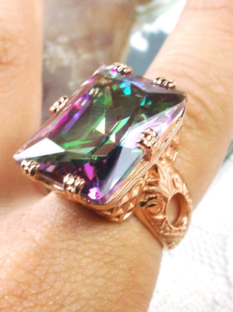 Mystic Topaz Ring, 6Prong Ring, Rose Gold plated Sterling Silver,Art Deco Ring, Vintage style Jewelry, Silver Embrace Jewelry, D104