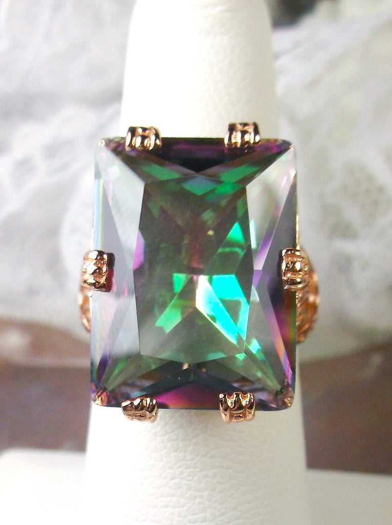 Mystic Topaz Ring, 6Prong Ring, Rose Gold plated Sterling Silver,Art Deco Ring, Vintage style Jewelry, Silver Embrace Jewelry, D104