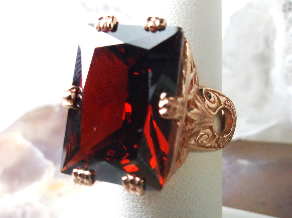 Red Garnet CZ Ring, 6Prong Ring, Rose Gold plated Sterling Silver,Art Deco Ring, Vintage style Jewelry, Silver Embrace Jewelry, D104