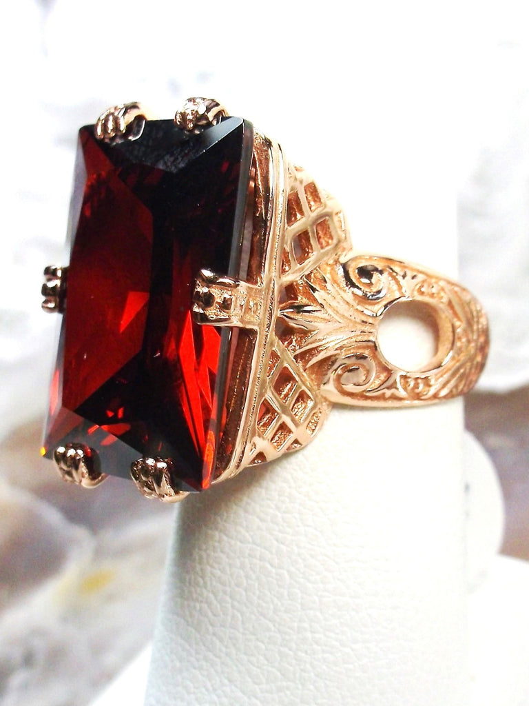 Red Garnet CZ Ring, 6Prong Ring, Rose Gold plated Sterling Silver,Art Deco Ring, Vintage style Jewelry, Silver Embrace Jewelry, D104