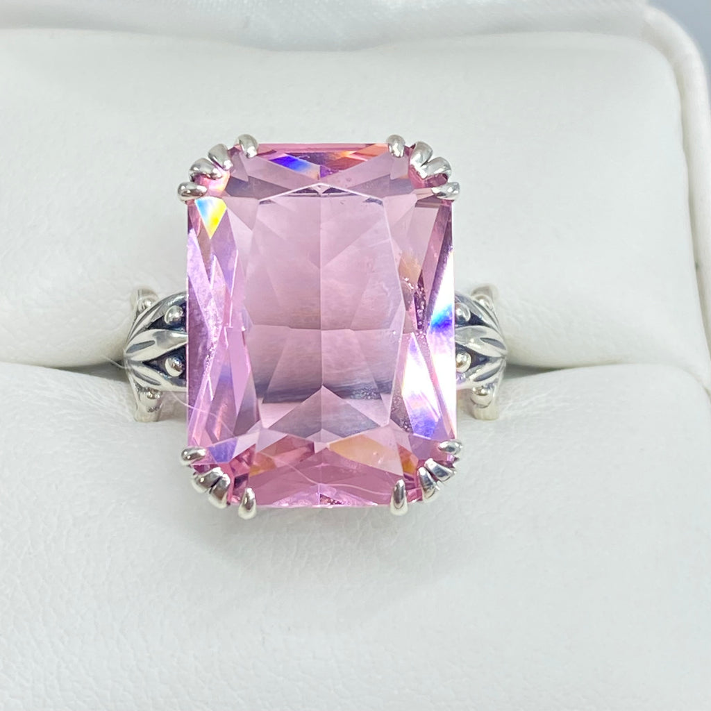 Pink Topaz ring, Luv Design, Rectangle Cushion Cut Gem, Art Nouveau Sterling Silver Filigree, Silver Embrace Jewelry, D109