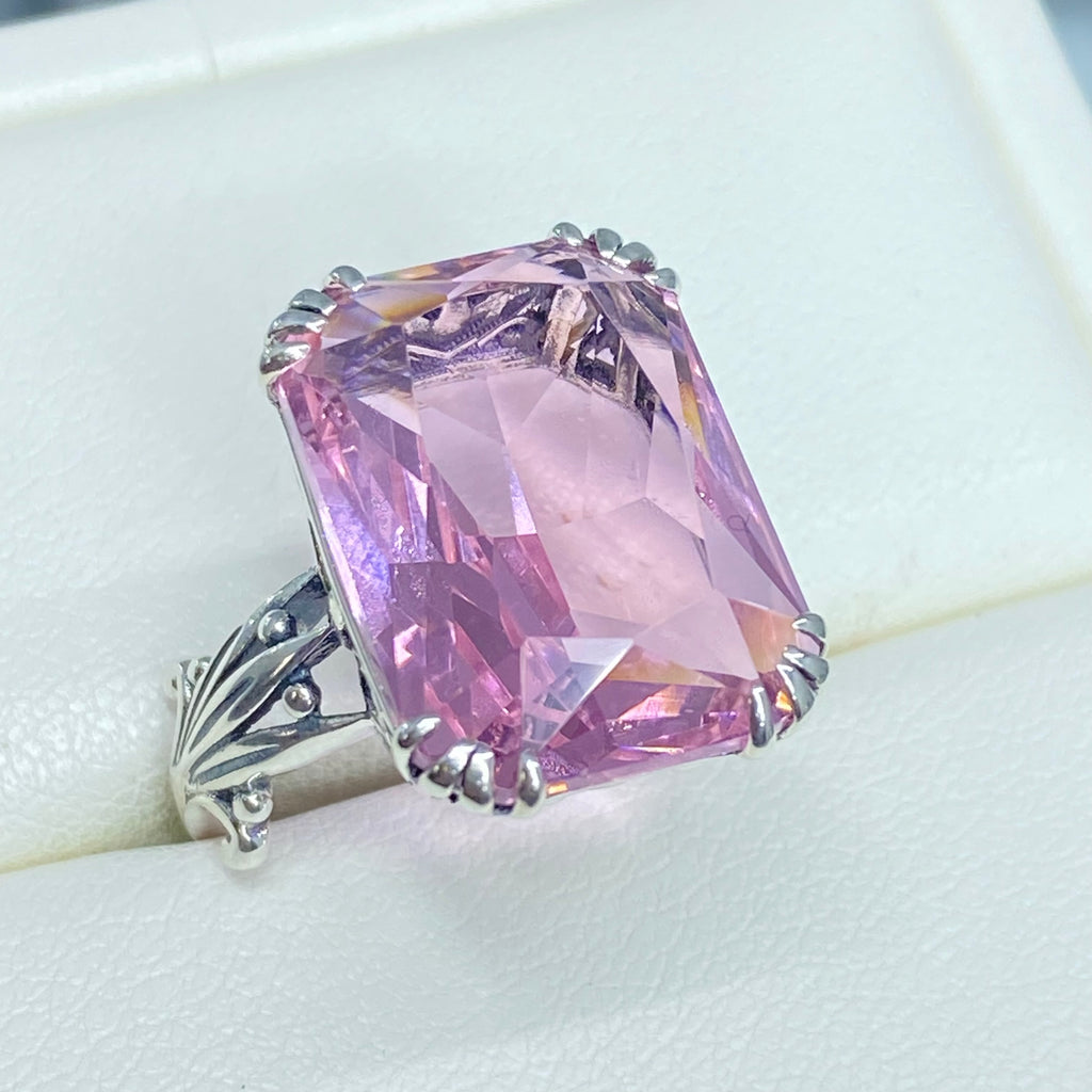 Pink Topaz ring, Luv Design, Rectangle Cushion Cut Gem, Art Nouveau Sterling Silver Filigree, Silver Embrace Jewelry, D109