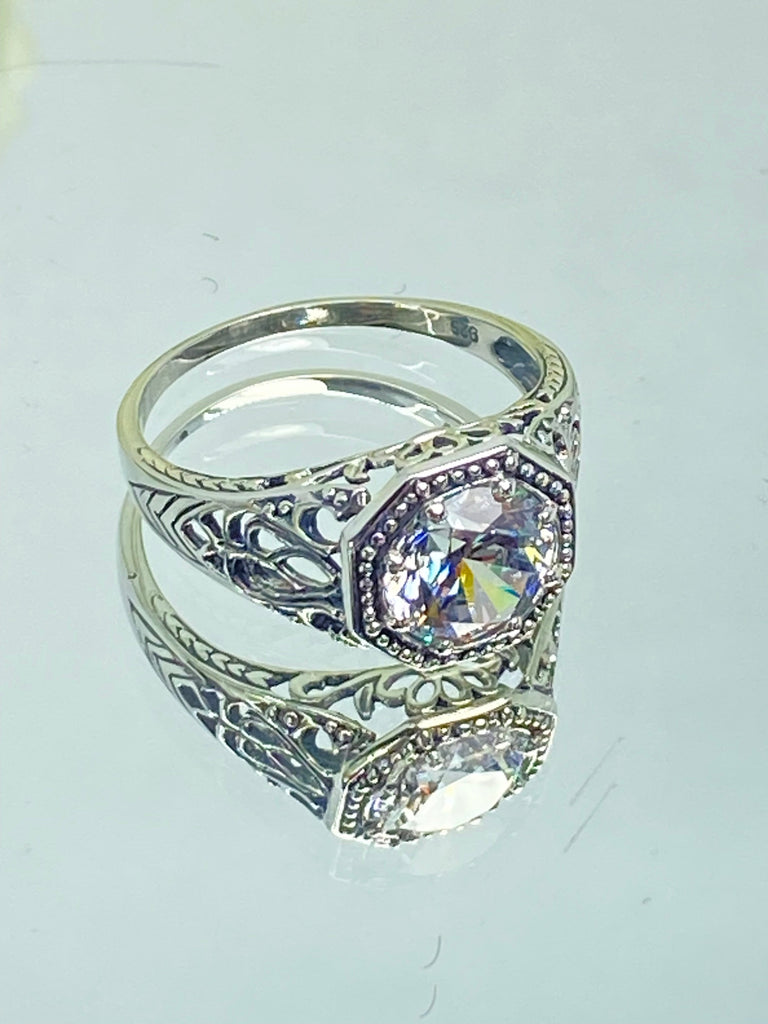 White CZ Ring, Sparkling White CZ Gemstone, New Victorian sterling silver filigree jewelry, silver embrace Jewelry, D11