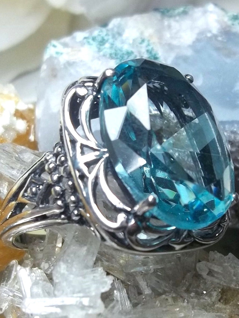 Sky Blue Aquamarine Ring, Retro Swirl Ring, Sterling Silver Filigree, Vintage Jewelry, Antique Reproduction Jewelry, Silver Embrace Jewelry, D119