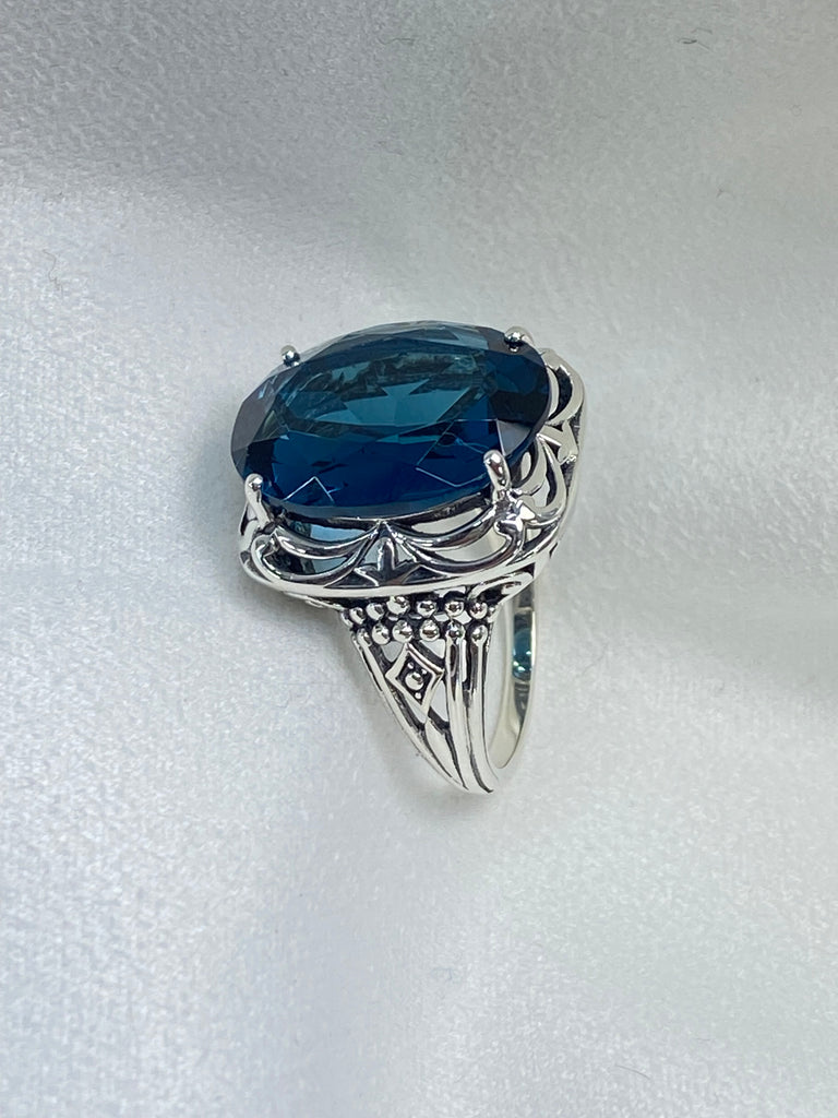 London Blue Topaz Ring, Retro Swirl Filigree, Sterling silver filigree, Art Deco Jewelry, Silver Embrace Jewelry, D119