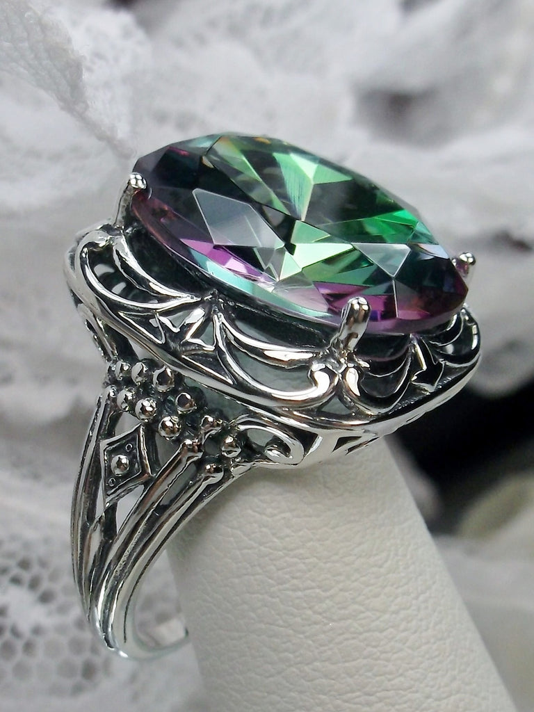 Mystic Topaz Rainbow topaz Ring, Retro Swirl Ring, Sterling Silver Filigree, Vintage Jewelry, Antique Reproduction Jewelry, Silver Embrace Jewelry, D119