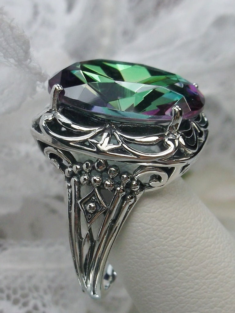 Mystic Topaz Ring, Retro Swirl Ring, Sterling Silver Filigree, Vintage Jewelry, Antique Reproduction Jewelry, Silver Embrace Jewelry, D119