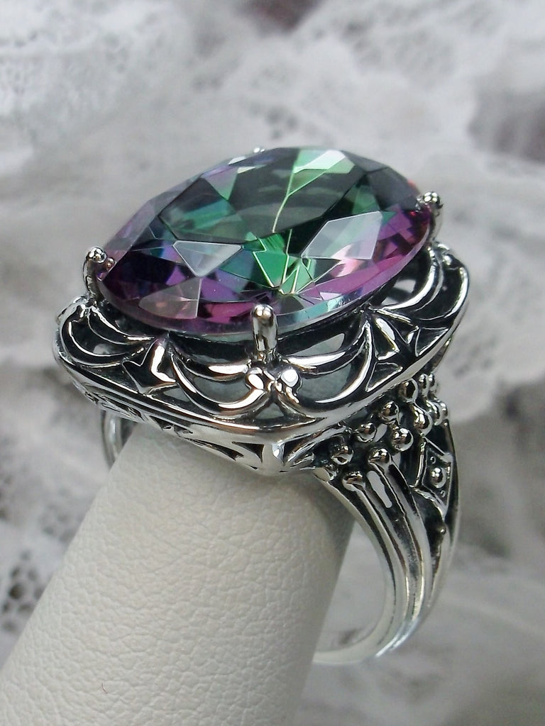 Mystic Topaz Ring, Retro Swirl Ring, Sterling Silver Filigree, Vintage Jewelry, Antique Reproduction Jewelry, Silver Embrace Jewelry, D119