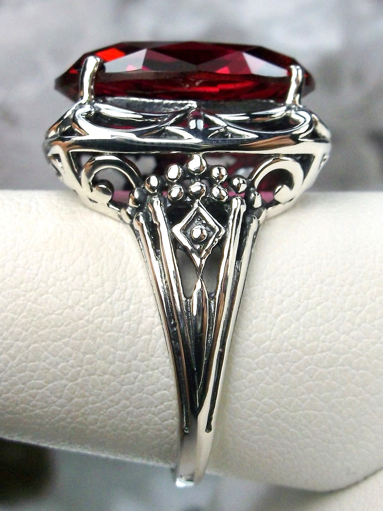 Red Ruby Ring, Retro Swirl Ring, Sterling Silver Filigree, Vintage Jewelry, Antique Reproduction Jewelry, Silver Embrace Jewelry, D119
