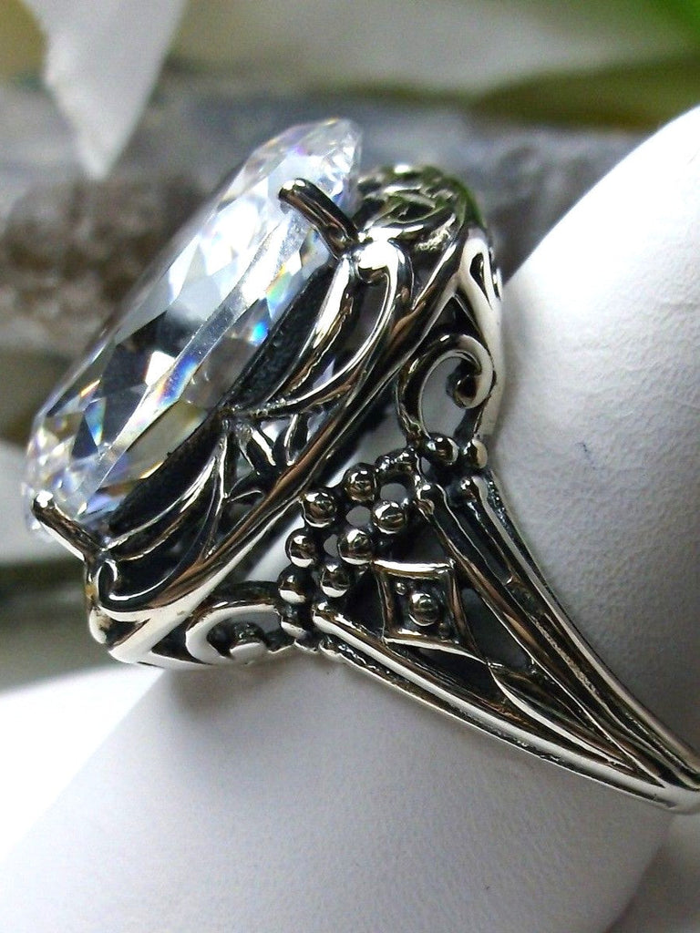 White Cubic Zirconia (CZ) Ring, Retro Swirl Ring, Sterling Silver Filigree, Vintage Jewelry, Antique Reproduction Jewelry, Silver Embrace Jewelry, D119