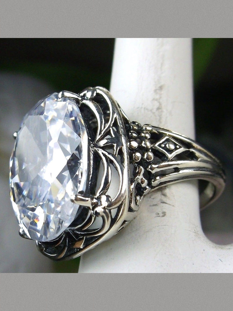 White Cubic Zirconia (CZ) Ring, Retro Swirl Ring, Sterling Silver Filigree, Vintage Jewelry, Antique Reproduction Jewelry, Silver Embrace Jewelry, D119