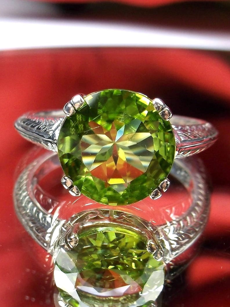 Natural Peridot Ring, Button Ring, Art Deco 1930's Style Jewelry, #D12 ...