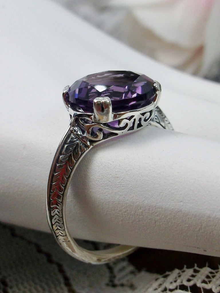 Natural Amethyst Ring, Purple Gem, Art deco jewelry, Sterling silver filigree, silver embrace jewelry, D12 Button Ring