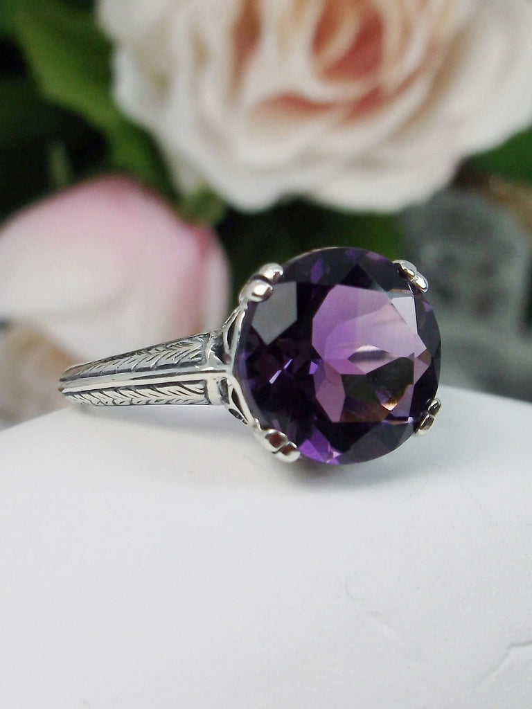 Natural Amethyst Ring, Purple Gem, Art deco jewelry, Sterling silver filigree, silver embrace jewelry, D12 Button Ring
