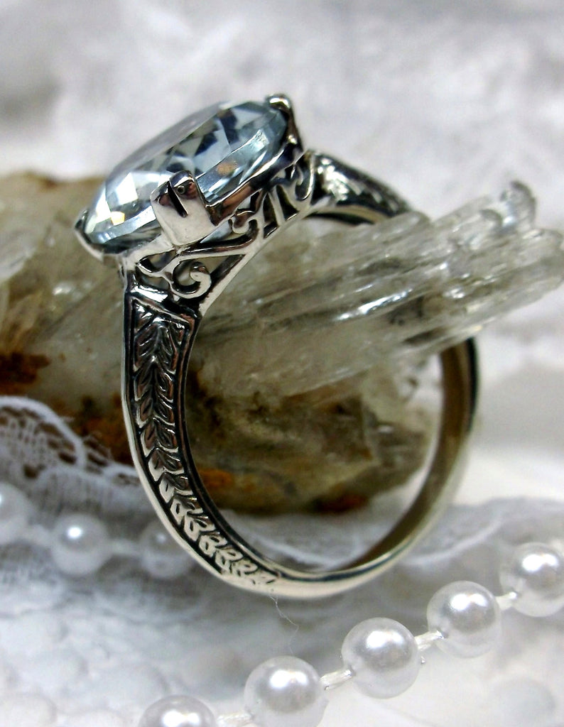 Natural White Topaz Ring, Button Ring, Art deco style, sterling silver filigree, silver embrace Jewelry, D12