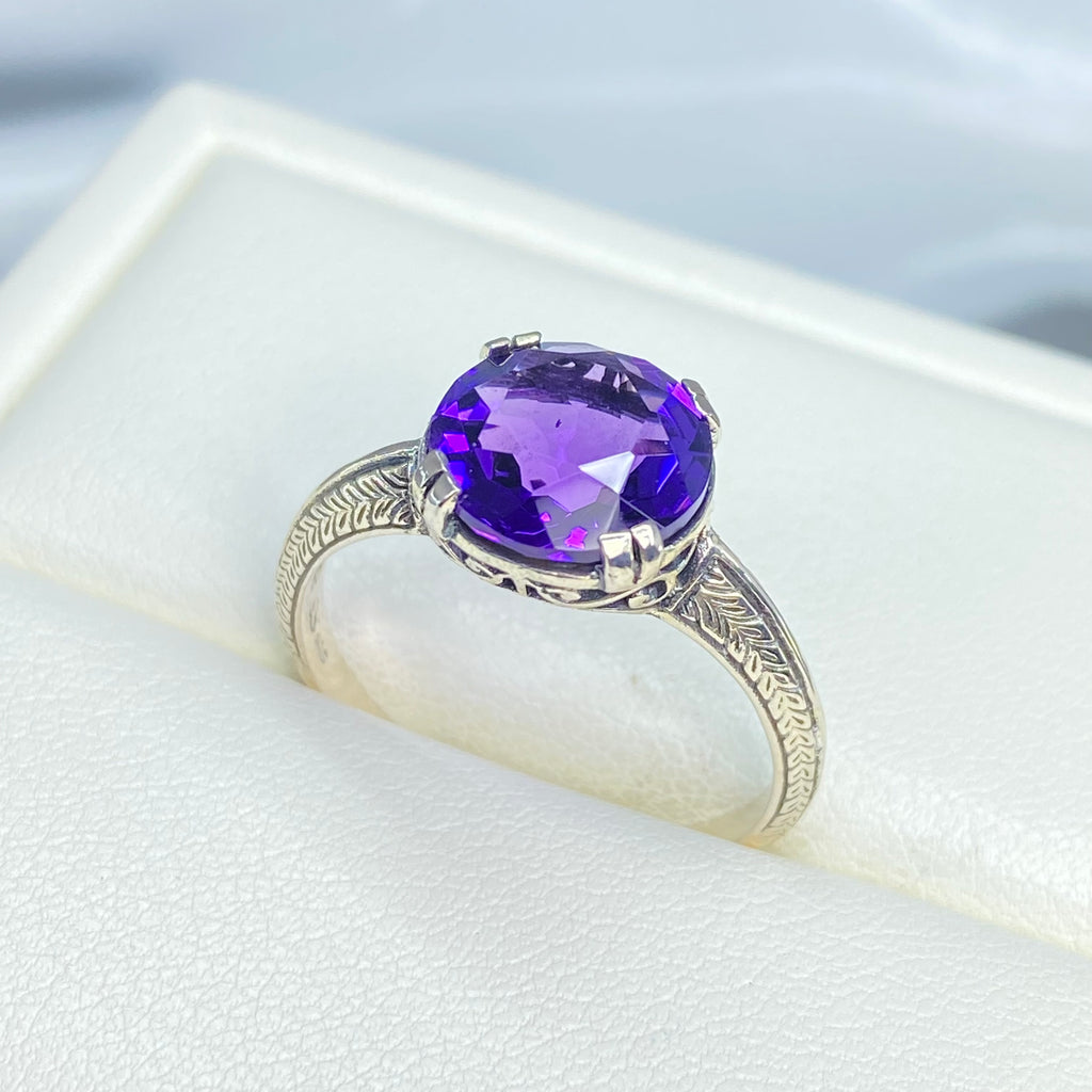 Amethyst Ring, Simulated Gemstone, Button ring, sterling silver filigree, Silver Embrace jewelry, D12