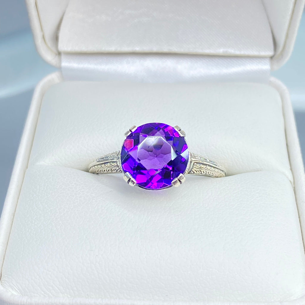 Amethyst Ring, Simulated Gemstone, Button ring, sterling silver filigree, Silver Embrace jewelry, D12