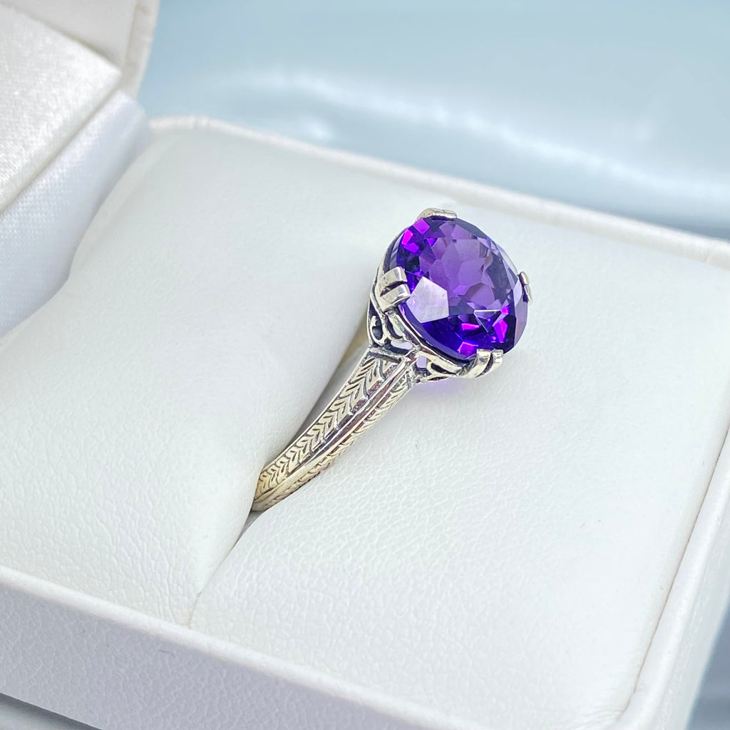 Amethyst Ring, Simulated Gemstone, Button ring, sterling silver filigree, Silver Embrace jewelry, D12