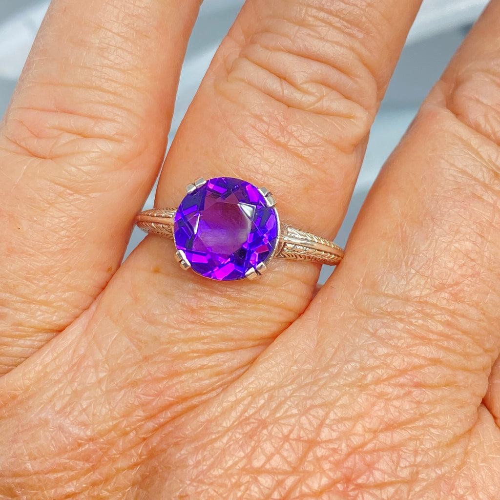 Amethyst Ring, Simulated Gemstone, Button ring, sterling silver filigree, Silver Embrace jewelry, D12