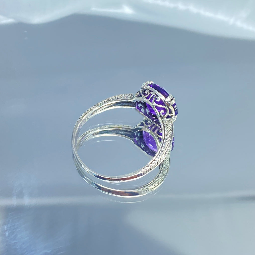 Amethyst Ring, Simulated Gemstone, Button ring, sterling silver filigree, Silver Embrace jewelry, D12