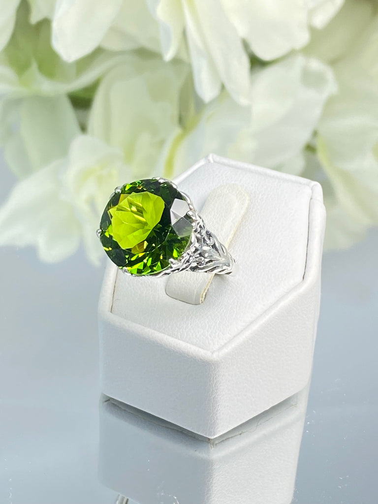 Peridot Ring, Green Gem with Gothic sterling silver filigree, King Ring, D123, Silver Embrace Jewelry