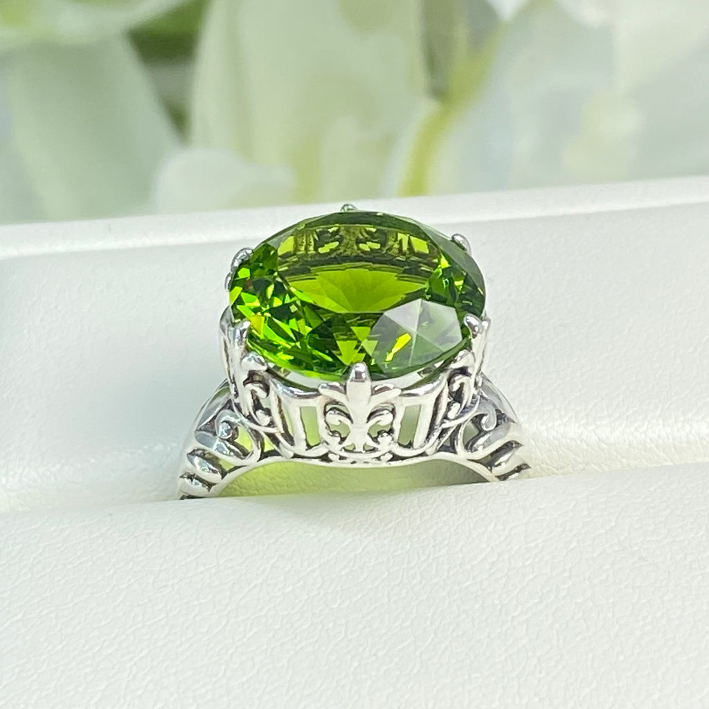 Peridot Ring, Green Gem with Gothic sterling silver filigree, King Ring, D123, Silver Embrace Jewelry