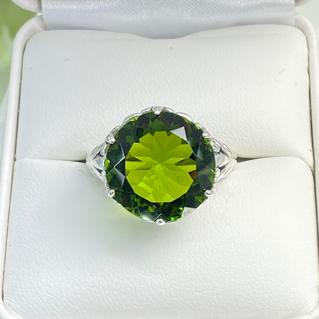 Peridot Ring, Green Gem with Gothic sterling silver filigree, King Ring, D123, Silver Embrace Jewelry