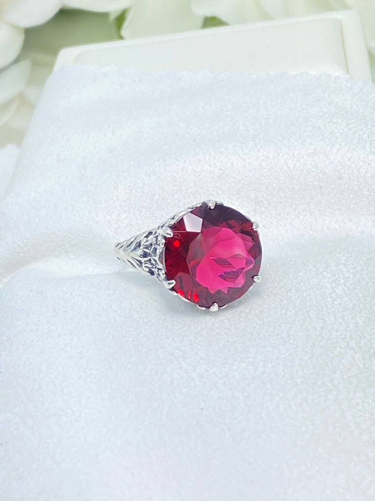 Ruby Ring, Red ruby large gemstone ring, Gothic design, Sterling silver filigree, on a white background, Silver Embrace Jewelry, D123, King Ring