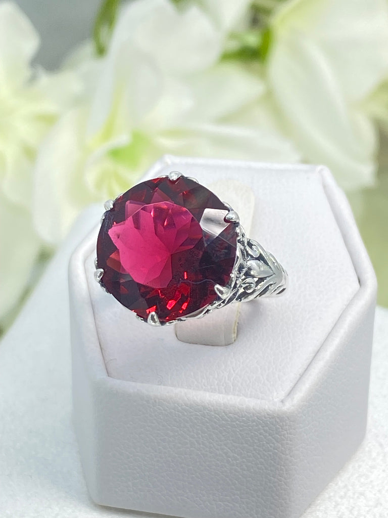 Ruby Ring, Red ruby large gemstone ring, Gothic design, Sterling silver filigree, on a white background, Silver Embrace Jewelry, D123, King Ring