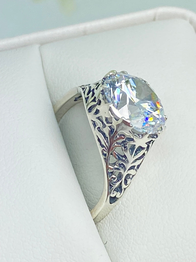 White Cubic Zirconia Ring, Ivy Ring, Victorian Art Nouveau Jewelry, Sterling Silver Jewelry, Silver Embrace Jewelry, D13