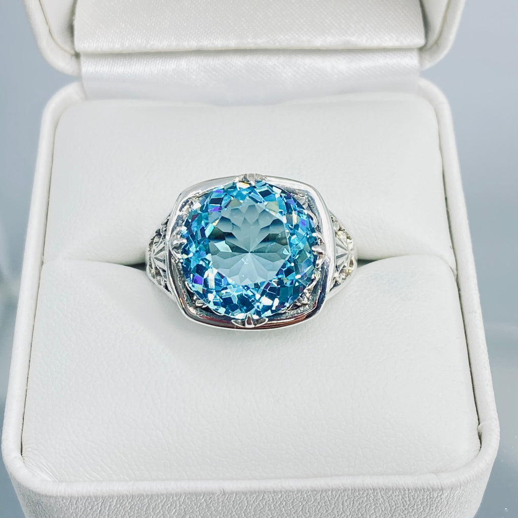 Aquamarine Ring, Lotus Egyptian style sterling silver filigree, silver embrace jewelry, D130