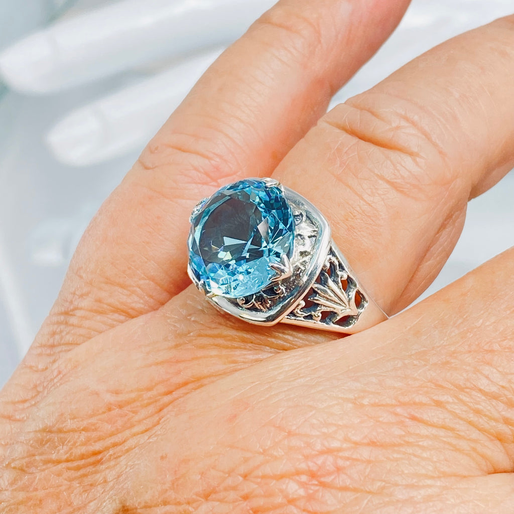 Aquamarine Ring, Lotus Egyptian style sterling silver filigree, silver embrace jewelry, D130