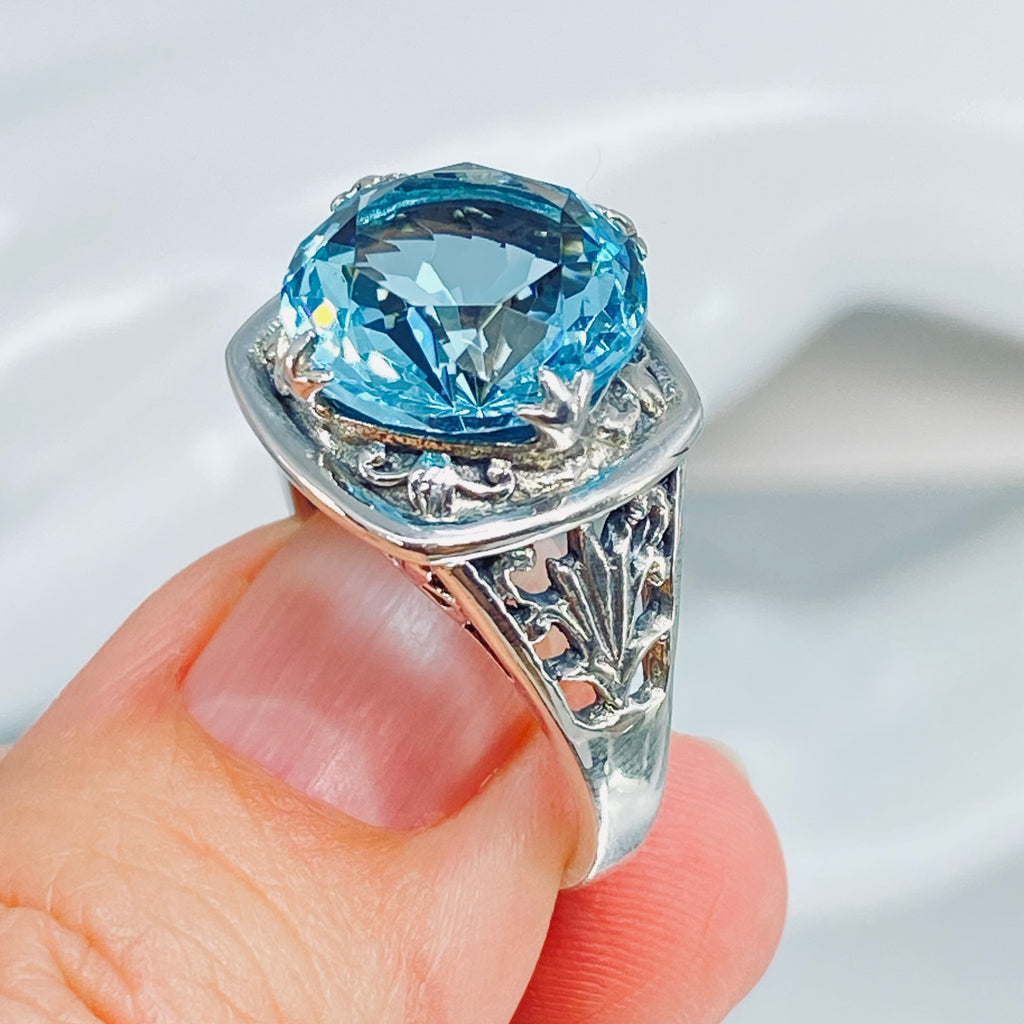 Aquamarine Ring, Lotus Egyptian style sterling silver filigree, silver embrace jewelry, D130