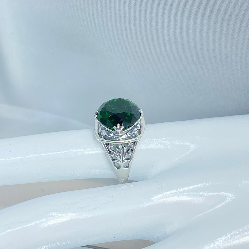 Green Emerald Ring, Lotus Egyptian style sterling silver filigree, silver embrace jewelry, D130