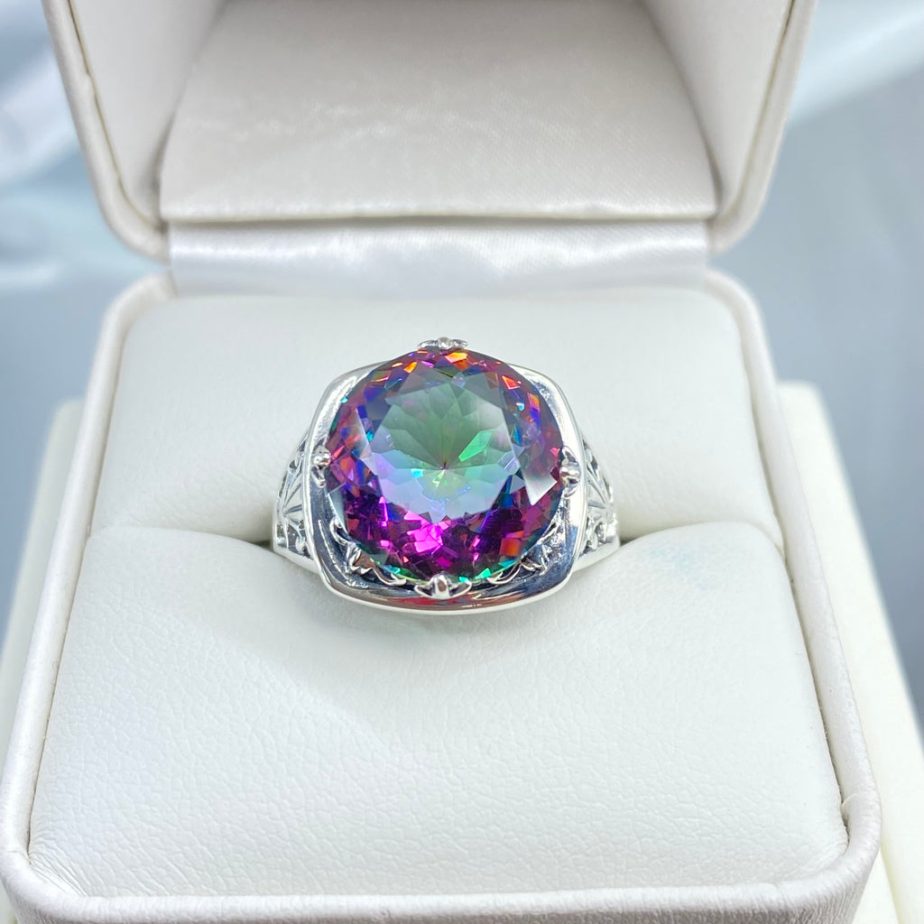 Mystic Topaz Ring, Lotus Egyptian style sterling silver filigree, silver embrace jewelry, D130