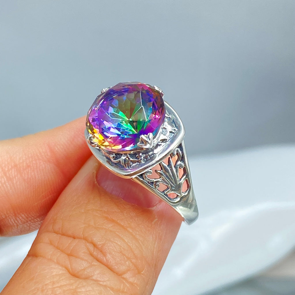 Mystic Topaz Ring, Lotus Egyptian style sterling silver filigree, silver embrace jewelry, D130