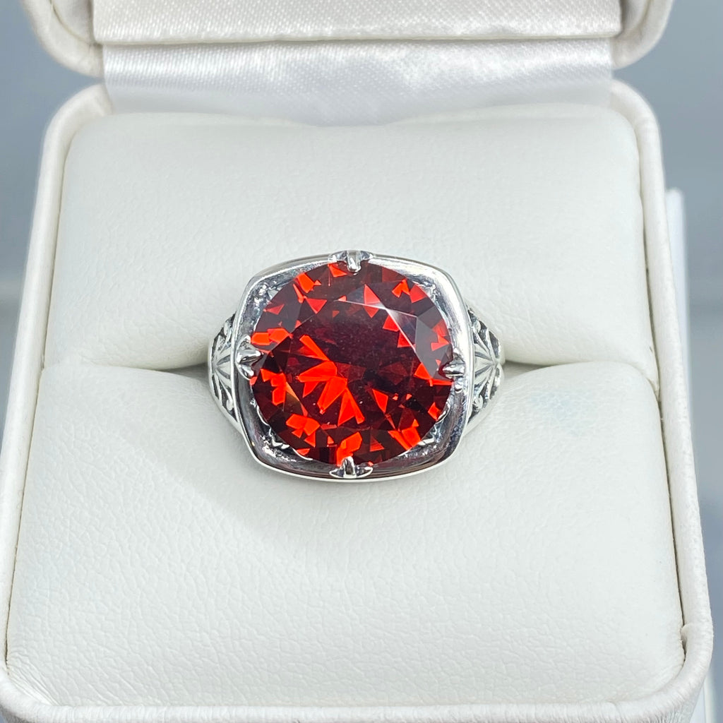 Garnet CZ Ring, Lotus Egyptian style sterling silver filigree, silver embrace jewelry, D130
